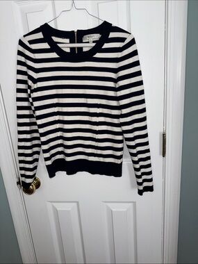 Milly Navy and White Striped Crewneck Sweater